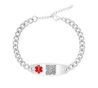 JunyiDIY Bracciale Di Allerta Medica Per Uomo E Donna, Bracciale ID In Acciaio Inossidabile Con Simbolo Medico Rosso, Profilo QR Code Impermeabile
