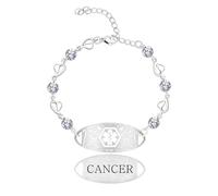 JunyiDIY Bracciale medico cancro regolabile con catena a cuore & zircone bianco, gioiello d’emergenza per donne & occasioni speciali