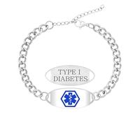 JunyiDIY Bracciale Medico Diabete Tipo 1 Per Uomo, Bracciale ID T1D In Acciaio Inossidabile Inciso, Impermeabile E Ipoallergenico, Simbolo Blu