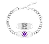 JunyiDIY Bracciale Medico Smart Per Moglie Con QR Code, Profilo Sanitario Digitale, Acciaio Impermeabile Con Simbolo Viola