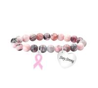 JunyiDIY Bracciale Nastro Rosa con pietra zebrata - Gioiello “Stay Strong” per sorella, nonna, donne in lotta contro il tumore al seno