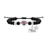 JunyiDIY Bracciale per tifosi di calcio per uomini e donne, braccialetto regolabile con perline di agata nera con ciondolo a forma di cuore con bandiera nazionale, ciondolo a forma di pallone da
