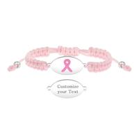 JunyiDIY Bracciale Personalizzato Nastro Rosa Consapevolezza Cancro Al Seno Cordoncino Intrecciato, Regalo Inciso Personalizzato Di Speranza Per Madre Moglie Sorella Amica YA6220
