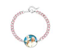 JunyiDIY bracciale regolabile in smalto rosa con Papa Francesco e colomba, accessorio religioso per figlia, simbolo di devozione e gratitudine per momenti di Ringraziamento YA5960