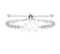 JunyiDIY Bracciale tennis con charm Allah e cristalli per donne, elegante gioiello islamico con zirconi e catena simbolo di fortuna pace benedizione per mamma moglie anniversario San Valentino