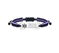 JunyiDIY Braccialetto di Allerta Salute Mentale, Banda ID Condizione MHC Corda Intrecciata Viola Nera, Design Fatto a Mano Durevole per Adulti e Anziani YS5833