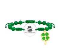 JunyiDIY Braccialetto di San Patrizio, Incisione Good Luck Hat Gioiello in Agata Calcedonio Verde 6MM con Ciondolo Cuore & Quadrifoglio per Lui Lei Amicizia Regalo Irlandese