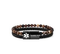 JunyiDIY Braccialetto medico XARELTO per papà, doppia catena con agata caffè e pelle PU, braccialetto d’emergenza per cure rapide