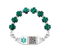 JunyiDIY Braccialetto Religioso con QR Personalizzato Donna - Croce Malachite Verde, Identificazione Medica, Regalo Fede e Coraggio per Mamma, Festa della Mamma