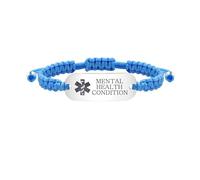 JunyiDIY Braccialetto Salute Mentale, Corda Blu Intrecciata con Piastrina in Acciaio Inox, Gioiello MHC di Supporto e Promemoria per Uomo e Donna YS5833