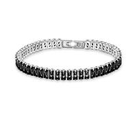 JunyiDIY Braccialetto Tennis CZ Nero da Donna, Cristalli di Zirconia di Lusso su Catena d’Argento, Gioiello Elegante Regolabile 19 cm, Regalo per Sorella Natale YA5832