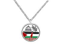 JunyiDIY Collana con bandiera palestinese e Moschea Al-Aqsa, ciondolo rotondo in smalto per uomo e donna, gioiello islamico di identità e orgoglio