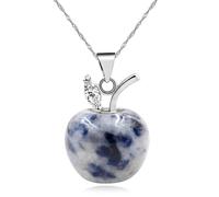 JunyiDIY Collana con ciondolo mela da donna Gioielli alla moda in pietra di diaspro con punti blu per i regali di laurea del Ringraziamento degli insegnanti YA4030