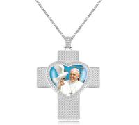 JunyiDIY collana croce cuore Papa Francesco in oro bianco ghiacciato, ciondolo cristiano scintillante, regalo Natale per pap脿 e mamma, benedizione spirituale YA5957