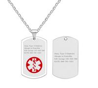 JunyiDIY Collana di emergenza grande personalizzata con incisione, ciondolo rosso acceso per familiari con esigenze mediche, gioiello impermeabile in acciaio inox per lui e lei - YA5239