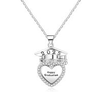JunyiDIY Collana di Laurea 2025 per Laureati, incisione Happy Graduation e classe, pendente a forma di cuore con cappello di laurea per amici gioielli dell'amicizia per la stagione della laurea