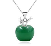 JunyiDIY Collana di mele con cristalli di pietra avventurina verde | Placcato in oro bianco 18 carati | Eleganti gioielli da 19,7 pollici per donna