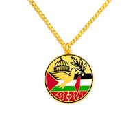 JunyiDIY Collana dorata con bandiera palestinese, colomba e Moschea Al-Aqsa, ciondolo rotondo ispirato alla fede, simbolo di unità e cultura