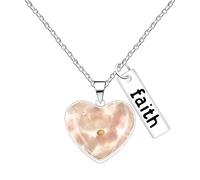 JunyiDIY Collana FAITH con Seme di Senape Rosa per Donna, Ciondolo Cuore Quarzo Rosa, Gioiello Cristiano, Regalo per Mamma, Moglie, Comunione, Preghiera