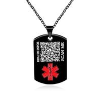 JunyiDIY Collana ID Medica con QR Personalizzato per Figlio - Ciondolo Nero in Acciaio Inossidabile con Messaggio Benedizione, Regalo Laurea Uomo, Emergenza Salute