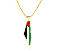 JunyiDIY Collana Placcata Oro Bandiera Palestina, Pendente Smaltato con Catena a Corda, Gioiello Mediorientale per Eredità e Libertà