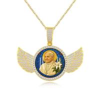 JunyiDIY gioielli con ali d’angelo dorate Papa Francesco, ciondolo cerchio oversize brillante, regalo laurea partner coniuge, protezione religiosa YA5953
