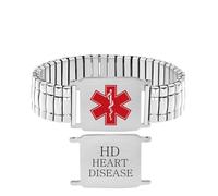 JunyiDIY Malattie Cardiache Bracciale Medico Elastico a Fascia Larga Incisione Gratis Impermeabile Anallergico con Simbolo Rosso Ben Visibile Gioiello Sicurezza per Papà Marito