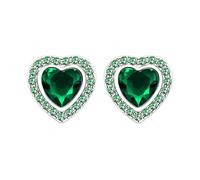 JunyiDIY Orecchini a Lobo Donna Zircone Verde, Gioielli con Cristallo a Cuore per la Mamma, Festa della Mamma, Giorno della Dea YA4135