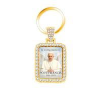 JunyiDIY Portachiavi cristallo dorato Papa Francesco elegante ciondolo rettangolare marito moglie sorpresa anniversario souvenir religioso scritta Papa ti benedice YA5951