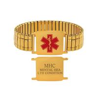 JunyiDIY Salute Mentale Bracciale Medico Elastico a Fascia Larga Incisione Gratis Impermeabile Anallergico con Simbolo Rosso Emergenza Gioiello Sicurezza per Donne Uomini