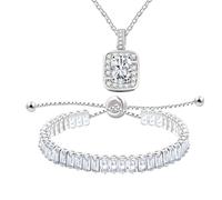 JunyiDIY Set di bracciale e collana tennis bianchi per la mamma, regalo di gioielli con zirconi brillanti senza tempo per il cocktail party di anniversario di matrimonio di una sorella amica YA5587