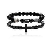 JunyiDIY Set di Braccialetti Fede da Uomo, Bracciale in Ematite con Croce e Ossidiana Nera per San Valentino, Gioielli Cristiani di Preghiera per Marito, Regalo d'Amore YS5499