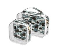junzan Angry Sharks Borse da toilette trasparenti da viaggio di dimensioni quarto borsa da viaggio approvata Tsa borse trasparenti per il trucco per viaggiare, Squali arrabbiati, Pack of 2