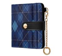 JUNZAN Argyle - Portafogli piccoli da donna, sottile, portachiavi, portafoglio per carte di credito, con cerniera, tasca portamonete, blocco RFID, blu