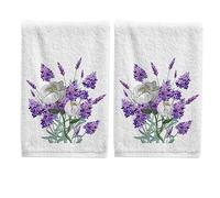JUNZAN Asciugamani per il bagno, confezione da 2 asciugamani bianchi e viola asciugamani bianchi lavanda peonia bouquet stock