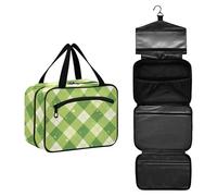 JUNZAN Beauty case da viaggio a quadretti da appendere per donne, con gancio, organizer per trucchi, verde neon, Verde fluorescente, 10.8" x 8" x 5.5", Colorato