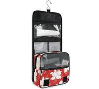 JUNZAN Beauty case da viaggio con fiori bianchi rossi e bianchi, per donne e uomini, con gancio, organizer per trucchi per la famiglia
