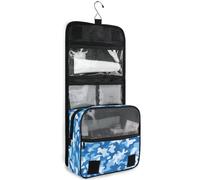 junzan Beauty case da viaggio con gancio, motivo mimetico, blu reale, per donne e uomini, con gancio, organizer per trucchi per la famiglia, Blu reale mimetico, 18.5"(Unfold) x 9" W x 4" H, Colorato