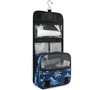 junzan Beauty case da viaggio da appendere per donne e uomini, blu navy, con gancio, organizer per trucchi per la famiglia, fenicotteri tropicali, Blu navy 41, 18.5"(Unfold) x 9" W x 4" H, Colorato