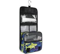 JUNZAN Beauty case da viaggio da appendere per donne e uomini, blu navy, motivo mimetico, con gancio, organizer per trucchi per la famiglia