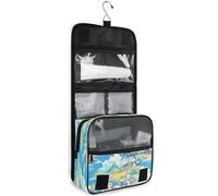 junzan Beauty case da viaggio da appendere per donne e uomini, celeste Hawaii, borsa cosmetica da viaggio con gancio organizer per trucchi per la famiglia, Blu Cielo Hawaii, 18.5"(Unfold) x 9" W x 4