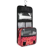 JUNZAN Beauty case da viaggio da appendere per donne e uomini, con cuori rossi e labbra, con gancio, organizer per trucchi per la famiglia