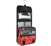 JUNZAN Beauty case da viaggio da appendere per donne e uomini, con cuori rossi e labbra, con gancio, organizer per trucchi per la famiglia, rosso
