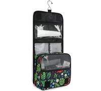 JUNZAN Beauty case da viaggio da appendere per donne e uomini con fenicotteri rossi tropicali con gancio organizer per trucchi per la famiglia