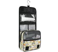JUNZAN Beauty case da viaggio da appendere per donne e uomini con gatti carini borsa cosmetica da viaggio con gancio organizer per trucchi per la famiglia giallo pallido