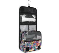 junzan Beauty case da viaggio da appendere per donne e uomini con graffiti in stile cartone animato, con gancio, organizer per trucchi per la famiglia, Graffiti dei cartoni animati_3, 18.5"(Unfold) x