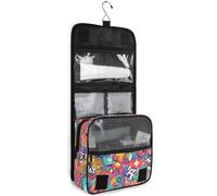 junzan Beauty case da viaggio da appendere per donne e uomini con graffiti in stile cartone animato, con gancio, organizer per trucchi per la famiglia, rosso e rosa, Graffiti dei cartoni animati_1