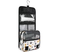 JUNZAN Beauty case da viaggio da appendere per donne e uomini con impronte di zampe, borsa cosmetica da viaggio con gancio organizer per trucchi per famiglia