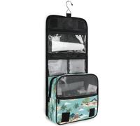 junzan Beauty case da viaggio da appendere per donne e uomini, con isola tropicale, con gancio, organizer per trucchi per la famiglia, turchese, Turchese, 18.5"(Unfold) x 9" W x 4" H, Colorato