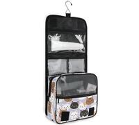 JUNZAN Beauty case da viaggio da appendere per donne e uomini, con simpatici gatti e gattini, con gancio, organizer per trucchi per la famiglia, viola chiaro